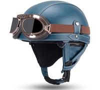 Casco Jet Vintage Omologato ECE,Mezzo Casco Moto Pelle D'epoca Con Occhiali Da Aviatore,Caschi Scooter Caschi Street Cruiser Da Uomo E Da Donna 55-62CM B,L