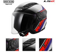 CASCO LS2 OF616 AIRFLOW II RUSH WHITE BLUE RED NUOVA OMOLOGAZIONE