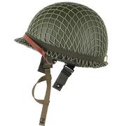Casco M1, replica del casco della seconda guerra mondiale, in acciaio e metallo, con rete, sottogola in tela, fascia per occhi di gatto, vestibilità regolabile, finitura opaca, per collezionisti