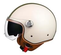 Casco mezzo casco in pelle vintage, casco da moto jet con doppia visiera, fodera rimovibile, protezione per le orecchie, casco da moto certificato ECE, casco da scooter per uomo e donna 3,L57-60CM