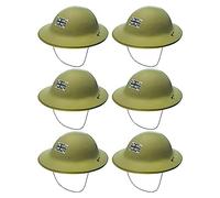 Casco militare per adulti, confezione da 6, in plastica verde, con distintivo Union Jack, accessorio per travestimento VE DAY COMONWEALTH