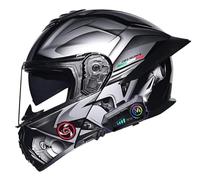 Casco Modulare Integrali Bluetooth Moto Caschi Apribili e modulari Moto con Doppia Visiera Parasole Antiappannamento Antirumore a Risposta ECE Omologato Casco per Donne Uomini G,L=59~60cm