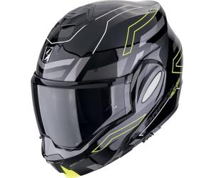 Casco Modulare ribaltabile Scorpion EXO-Tech EVO Conquer Giallo Fluo Nero Lucido Doppia Omologazione P/J ECE 22.06 Visierino Solare