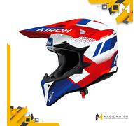 Casco Moto Airoh Off Road WRAAAP Vision Rosso Blu Lucido - XXL