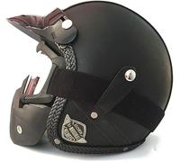 Casco Moto Aperto Casco retrò Vintage Cruiser Chopper Scooter Cafe Racer Casco Moto in Pelle 3/4 Open Face, CC01, Head circumference/57-58cm