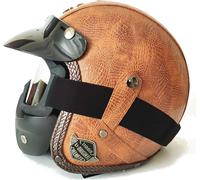 Casco Moto Aperto Casco retrò Vintage Cruiser Chopper Scooter Cafe Racer Casco Moto in Pelle 3/4 Open Face, CC09, Head circumference/61-62cm