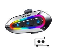 Casco Moto Auricolare,VR2 Casco Moto Bluetooth Auricolare per Singola, IPX6 Impermeabile,Modalità luce RGB,5.3 Cuffie Bluetooth per Moto,Auricolari Moto per Vivavoce AI Voice Control,Controllo Musica