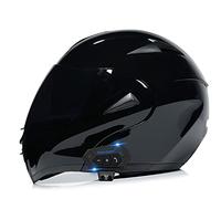 Casco moto bluetooth anti-appannamento doppia visiera casco integrale modulare moto locomotiva casco sicurezza apribile, omologato ECE nero lucido nero opaco (55-62 cm),C,S