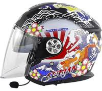 Casco Moto Bluetooth Semi-Aperto Integrato con Visiera, con Casco Jet Moto Coperto, Casco Moto per Uomo E Donna, Omologato ECE 2,L