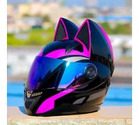 Casco Moto Da Strada Stile Integrale Con Orecchie Di Gatto, Casco Moto Integrale Certificato DOT/ECE, Caschi Con Visiera Parasole Per Gare Di Bici Da Strada, Motocross A,L56-57cm
