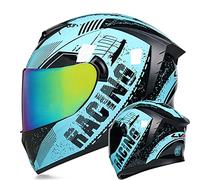 Casco Moto Integrale Doppia Visiera Omologato ECE/DOT Casco Integrale Per Uomo Donna Colorato Leggero Casco Moto Cross Giovani Uomini E Donne Casco Con Grafiche Blue,S