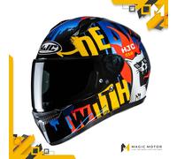 Casco moto integrale HJC C10 FOP MC23 Nero Lucido Blu Giallo Rosso - S