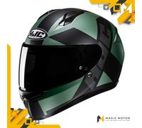 HJC C10 Tez Casco, nero-verde, taglia L per maschi