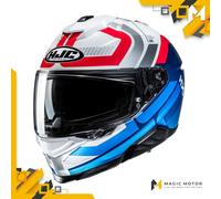 Casco moto integrale HJC i71 VIZ MC21 Bianco Lucido Argento Blu Rosso - L