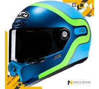 Casco moto integrale HJC V10 GRAPE MC24 Azzurro Lucido Blu Verde Neon - M