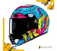 Casco moto integrale HJC V10 SQUEEZE MC28 Azzurro Lucido Giallo Rosa - L