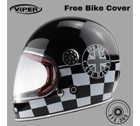 CASCO MOTO INTEGRALE RETRO VINTAGE FIBRA DI VETRO CAFE RACER UK NERO VIPER F656