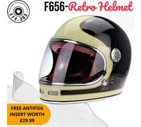 CASCO MOTO INTEGRALE VINTAGE FIBRA DI VETRO CASCO NERO PANNA VIPER F656 ECE22.06