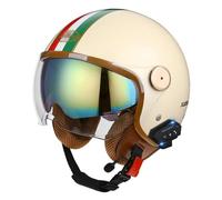 Casco Moto Jet Bluetooth Auricolare E Microfono Integrati con Doppia Visiera Parasole Certificazione ECE Casco Jet Jet Per Adulti Uomini Donne - Mezze Caschi Moto Stile Vintage(Color:A,Size:M(57~58CM)