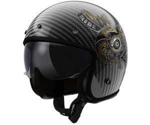 Casco moto jet LS2 OF601 Bob II Carbon Custom nero lucido M
