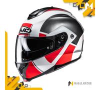Casco moto modulare HJC C91N JYN MC1 Argento Lucido Bianco Rosso - XL