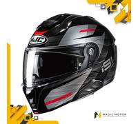 Casco moto modulare HJC i91 DUSK MC1 Grigio Lucido Argento Rosso Nero - S