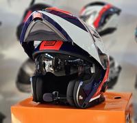 Casco Moto Modulare Origine DELTA Bt Con Interfono Row Rosso Bianco Blu Lucido