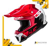 Casco moto off road HJC C50 PRIMAL MC1 Rosso Lucido Argento Bianco Nero - M