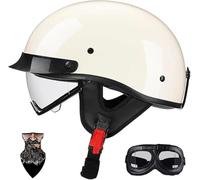 Casco Moto Omologato ECE 22.06 Con Occhiali E Maschera, Casco Retro A Scodella Per Motocicletta, Teschi Rossi Lid Per Cruiser Bobber, Casco Mezza Faccia Professionale 5,M/(55~56cm)