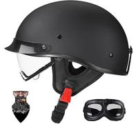 Casco Moto Omologato ECE 22.06 Con Occhiali E Maschera, Casco Retro A Scodella Per Motocicletta, Teschi Rossi Lid Per Cruiser Bobber, Casco Mezza Faccia Professionale 8,XL/(59~60cm)