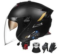 Casco Moto Open Face Bluetooth ECE 22.06 con Luce di Avvertimento B,54-62cm