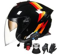 Casco Moto Open Face Bluetooth ECE 22.06 con Luce di Avvertimento G,54-62cm