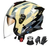Casco Moto Open Face Bluetooth ECE 22.06 con Luce di Avvertimento H,54-62cm