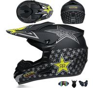 Casco Moto Per Ragazzi Casco Motocross Bambini Caschi Cross Per Adulti Uomo Casco Moto ATV Casco Integrale Enduro MTB Certificato DOT/ECE Con Occhiali Maschera Guanti Casco Da Discesa,Black/A-XL