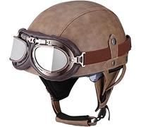 Casco Moto Retrò, Caschi Omologati ECE Con Visiera UV Occhiali Casco Moto Casco Mezzo In Pelle Stile Vintage Per Scooter Bici Cruiser Chopper F,L