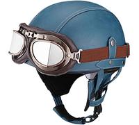 Casco Moto Retrò, Caschi Omologati ECE Con Visiera UV Occhiali Casco Moto Casco Mezzo In Pelle Stile Vintage Per Scooter Bici Cruiser Chopper G,M