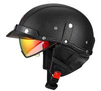 Casco Moto retrò Vintage Pelle Casco Cromwell Scodella Semi Integrale Caschi jet e demi-jet in ABS Certificato ECEDOT per Motocicletta Scooter e Bici Elettrica per Uomo e Donna W,L=59~60cm