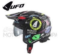 CASCO MOTO UFO JET SHERATAN TRIAL SCOOTER NERO COLORATO VISIERA FUMÈ A SCOMPARSA