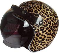 Casco Moto Vintage Aperto 3/4 Leopard Moto Mezzo Casco con Visiera DOT Approvato Uomo Donna Retro Moto Scooter Jet Casco per Cruiser Cruiser Chopper ATV (Color : L, Size : M=57-58cm)