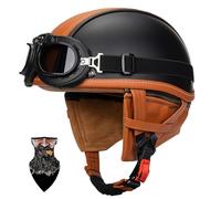 Casco Moto Vintage Semi-Aperto in ABS con Collare Rimovibile - Casco Scodella Leggero per Scooter/Cruiser, Fodera in Traspirante, EPS Antishock, Fibbia Rapida Unisex 55-64cm