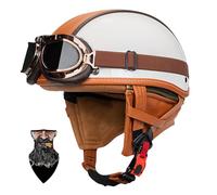 Casco Moto Vintage Semi-Aperto in ABS con Collare Rimovibile - Casco Scodella Leggero per Scooter/Cruiser, Fodera in Traspirante, EPS Antishock, Fibbia Rapida Unisex 55-64cm