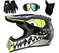 Casco Motocross Bambino, Casco Cross, Casco Integrale Motocross con Occhiali, Guanti e Maschera per Motocross, Dirt Bike e Mountain Bike (A, S)
