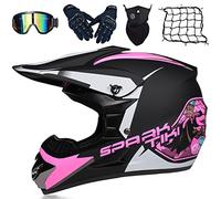 Casco Motocross Bambino Set, Casco da Cross, Casco Integrale da MTB Adulti E Bambini, Caschi Bicicletta Downhill MX Enduro con Occhiali Guanti Mask Rete Del Casco (S-XL, 52-59CM)