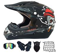 Casco Motocross Bambino Set, Casco da Cross, Casco Integrale da MTB Adulti E Bambini, Caschi Bicicletta Downhill MX Enduro con Occhiali Guanti Mask Rete Del Casco (S-XL, 52-59CM)