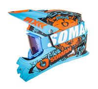 Casco Motocross Bambino Set, Casco da Cross, Casco MTB Integrale Adulti E Bambini, Casco da Downhill Con Occhiali Omologato DOT/ECE Casco Moto Cross (Arancio Blu, S-XXL)