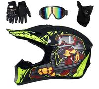 Casco Motocross Caschi Cross Per Adulti Bambini ATV Casco Integrale MTB Certificato DOT con Occhiali Maschera Guanti(F6,M(54-55cm))