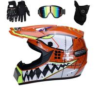 Casco Motocross Caschi Cross Per Adulti Bambini ATV Casco Integrale MTB Certificato DOT con Occhiali Maschera Guanti(C3,L(56-57cm))