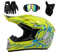 Casco Motocross Caschi Cross Per Adulti Bambini ATV Casco Integrale MTB Certificato DOT con Occhiali Maschera Guanti(J9,L(56-57cm))