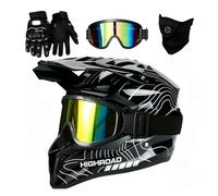 Casco Motocross, Casco Moto Cross Integrale con Occhiali, Guanti e Maschera | Casco enduro uomo e donna, casco integrale MTB, due imbottiture di taglie diverse, interno lavabile, ventilazione multicanale