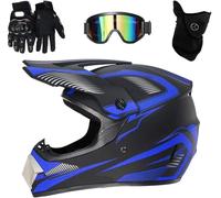 Casco Motocross Integrale Gioventù Bambini, Adulto Unisex MTB Moto Casco ATV con Occhiali Maschera Guanti, Downhill Enduro MTB BMX Quad Dirt Bike Bicicletta Casco(Color:Blue,Size:S(52~53cm))